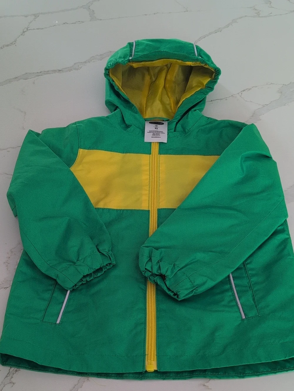 Kids Green & Yellow Hooded Raincoat